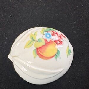 Vintage Germaine Monteil Japan Peach Shaped Floral Ceramic Trinket Box
